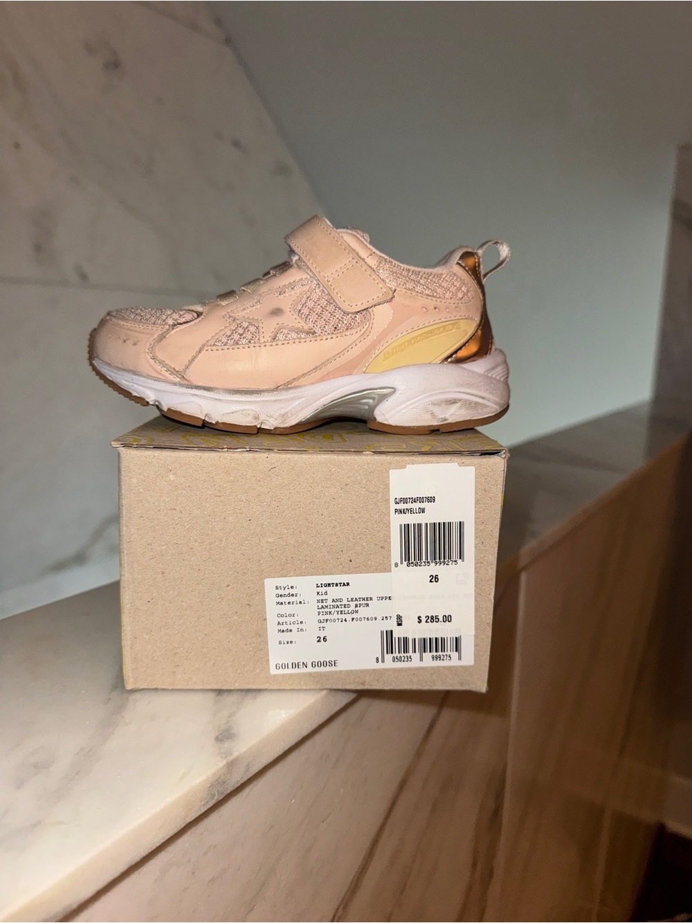 Golden Goose Kids Blush Pink Mesh & Leather Sneaker with Metallic Heel